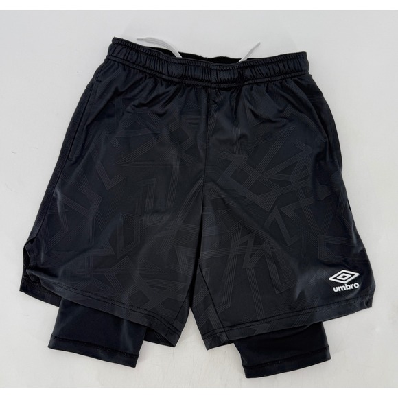 Umbro Kids Boy's Black Soccer Running Shorts with Compression Liner, M-8/10 - Picture 1 of 6